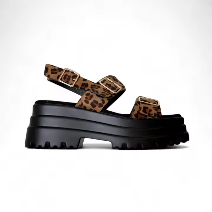 Sandalias de mujer negro y leopardo con plataforma y triple suela,comodidad y estilo para verano planta del pie acolchada,diseño Elegante y Ligero 2025 Altamoda - 1