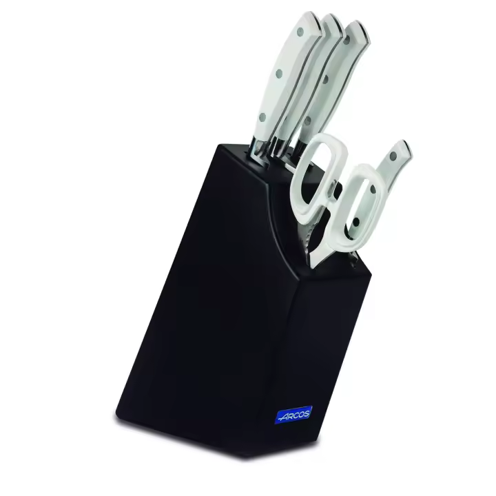Arcos Riviera Blanc 234524 - Juego de Cuchillos de Cocina de 5 Piezas con Taco de Madera y Tijera de Cocina - 1