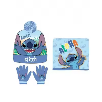 Stitch Conjunto de Gorro, Braga y Guantes Color Azul- Talla Única - Miles y Knuckles - Producto Original Diseñado en España - 1