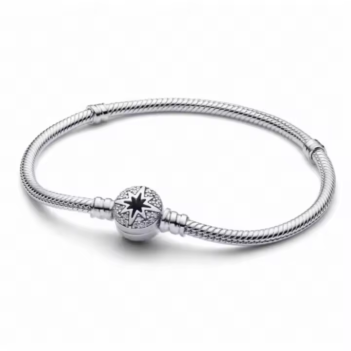 PANDORA Pulsera con cadena de estrella de los deseos brillante y hebilla de hueso de serpiente, dulce, genial y versátil 520, regalo de San Valentín para novia - 1