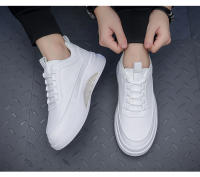 Zapatillas De Cuero PU Para Hombre Zapatillas Blancas De Moda Zapatillas De Patinaje Con Suela Plana Y Plataforma Para Aumentar La Altura - details 2
