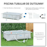 Outsunny Piscina Desmontable Tubular 292x190x75 cm o 252x152x65 cm con Depuradora de Cartucho 1200L/H Piscina Rectangular de Exterior para Adultos y Niños 3600L Gris - details 3