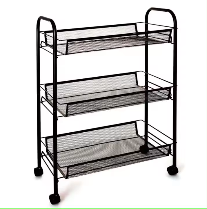 MEJORADA Carrito Metálico Multiusos de 3 Niveles con Ruedas Bloqueables, Estantes Versátil con Cestas de Malla - Perfecto para Cocina, Baño, Almacenamiento de Oficina - 1