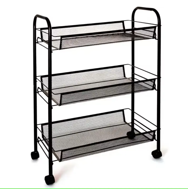 MEJORADA Carrito Metálico Multiusos de 3 Niveles con Ruedas Bloqueables, Estantes Versátil con Cestas de Malla - Perfecto para Cocina, Baño, Almacenamiento de Oficina - 1
