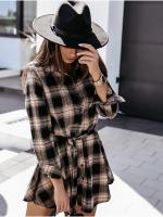 Vestido Corto Estampado De Moda Para Mujer Otoño/Invierno Estilo Europeo Y Americano Casual Traje De Oficina Con Cierre De Lazos Longitud De Rodilla - details 1