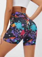 Shorts De Yoga De Cintura Alta Con Estampado Tropical Y Bolsillos En Poliéster Tejido Elástico Silueta Regular Para Mujer - details 3