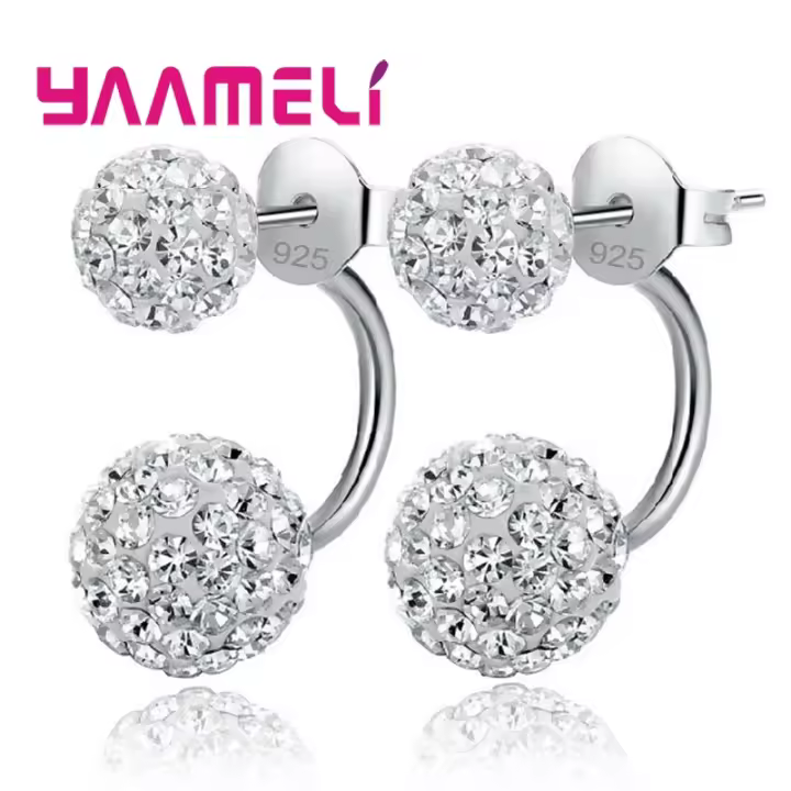Pendientes De Estilo Disco Con Cristales CZ Austriacos En Plata De Ley 925 Para Mujer 11 Colores Disponibles Joyería De Tendencia - 1