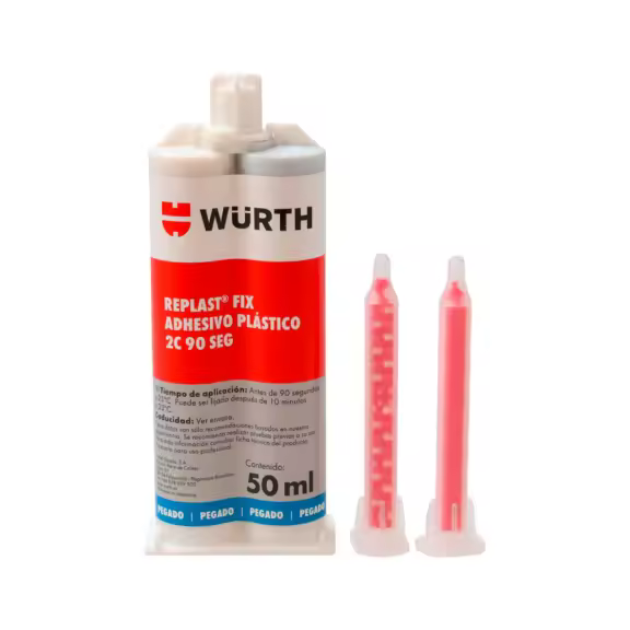 Adhesivo Plástico Würth 50 ml con 2 Cánulas - Reparador Multifuncional de Componentes, Secado Rápido 90s - 1