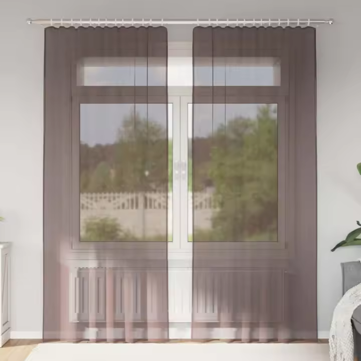 vidaXL Cortinas de gasa con bolsillos para varillas 2 uds. en color Arena/Marrón/Rosa y más | protección solar decorativa para ventanas hogar oficina dormitorio fácil de instalar - 1