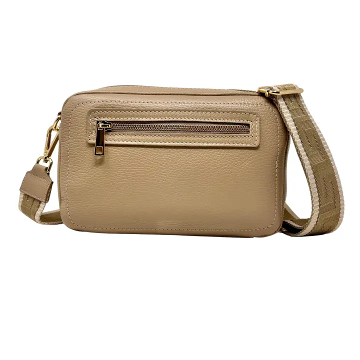 Bandoleras Mujer Mediana, Bolso Cruzado de moda, Bolso para Mujer de Marca, de Piel authentic Con dos compartimientos y dos Correos de HOMBRO extrables e intercambiables Made in Italy, Modelo Grace Lux, Bolso Beige - 1