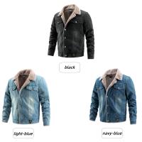 Chaqueta De Denim Para Hombre Con Forro De Poliéster Estilo Motociclista Slim Fit Casual Negro Azul Otoño Invierno - details 2