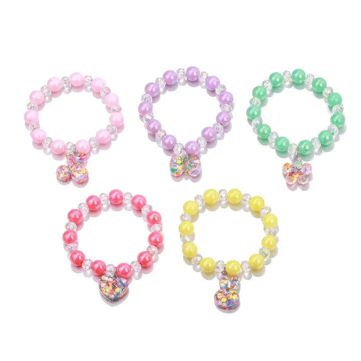 Pulseras De Corazón Colorido Con Lazo Ajustable Y Cuentas Para Niñas Set De 5 Piezas Regalo Ideal Para Cumpleaños Y Fiestas - 1