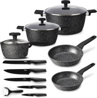 -Katería de Cocina de Aluminio con Antiadherente | 8 Piezas Onix + 5 Cuchillos Inoxidables con Pelador de Verduras, Ollas y Sartenes Aptas para Todas Las Cocinas, Incluido Inducción - details 0