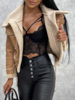 Chaqueta Motera De Cuero Sintético Para Mujer Con Cuello Acordonado De Peluche Vintage Chaqueta Moto Caliente De Invierno Outerwear - details 4