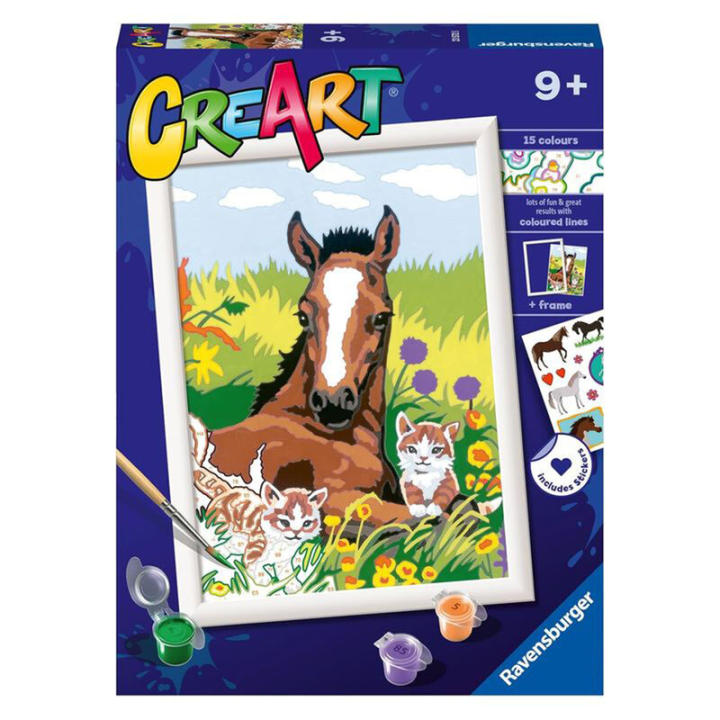 Ravensburger - Creart D: Potro y Gatitos |   Pintura por Números Niños |   Kit Manualidades Niños 9 Años |   Kit Completo de Pintura Infantil |   Regalo Niña 9 Años |   Incluye Marco 24x18cm