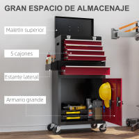 HOMCOM Carro de Herramientas Caja de Herramientas de Acero Carro de Taller con Ruedas Puerta Extraíble 5 Cajones y Cerraduras de Acero Macizos para Taller Garaje Negro y Rojo - details 3