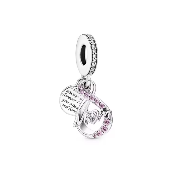 PANDORA Charm Doble Colgante Plata Ley Infinito Pavé Circonitas Rosas - 1