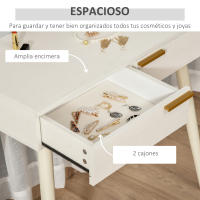 HOMCOM Tocador con Espejo Redondo Mesa de Maquillaje con 2 Cajones Estilo Moderno para Dormitorio Vestuario 80x40x123 cm Blanco - details 3