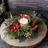 Corona De Navidad Con Vela Artificial De 25cm Decoración Floral Verde Para Mesa Centro De Pascua Y Hogar Material Plástico - details 3