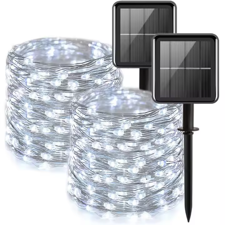 2 Pack Luces Solares De Hadas 300LED Cadena De Luces Solar Impermeable 8 Modos Alambre De Cobre Twinkle Luz Para Exterior - 1
