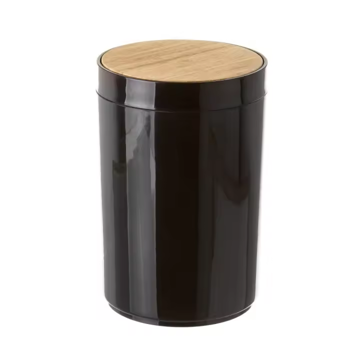 Papelera de baño de 5 litros Negra de bambú y Polipropileno de 18x27 cm-DAMDAM GO - 1