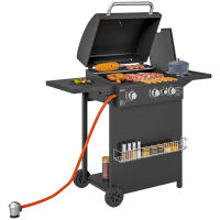 Outsunny Barbacoa de Gas BBQ Gas con 3+1 Quemadores 8,5 kW Barbacoa Portátil con Termómetro Mesa Lateral Parrilla Recogedor de Grasa 2 Ruedas para Jardín Exterior Camping Negro - details 0
