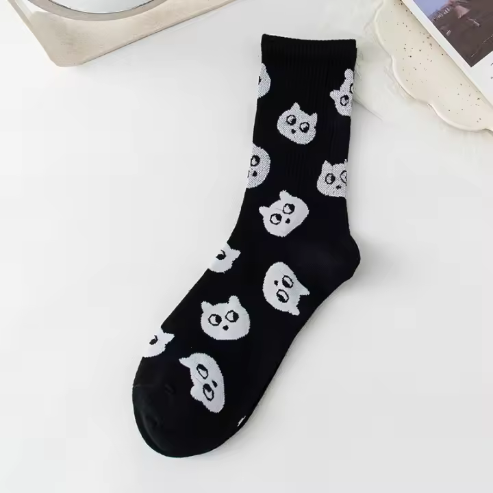 Calcetines De Mujer Diseño Nuevo Con Dibujos De Gatos Divertidos Calcetines Casuales Gruesos Y Calientes Para Otoño Invierno Regalo De Navidad - 1
