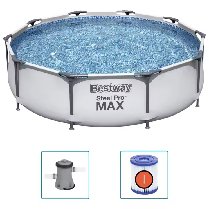 VidaXL Piscina desmontable Steel Pro Max Bestway 4678L + bomba de filtro gris Ø305x76 cm - 1