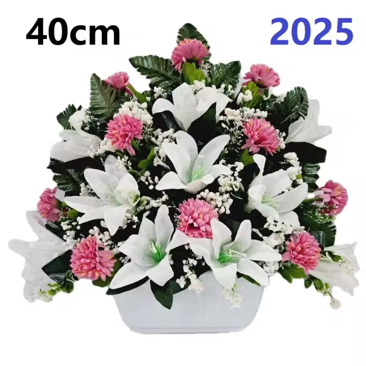 Centro de Flores para Cementerio Gerimport | Ramos de Flores para Todos los Santos | Flores Artificiales de Tela | Ancho 40cm | Alto 40cm | Personalizar Color y Medida | Contacto Directo con Nosotros - 1