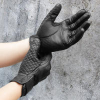 Guantes De Motocicleta De Cuero Vintage 2024 Para Hombres Negro Antifalla Moto Cross Motocarrilera Táctil M-XXL Protección Completa - details 2