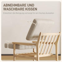 Sillón reclinable Efecto Lino, reposabrazos, patitas de Madera tapizadas, cojines extraíbles, Sillón tapizado para dormitorio, Salón, beige, 62An x 82P X 82Al cm. - details 5