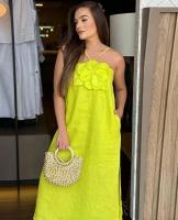 Vestido Elegante De Verano Con Flores 3D Y Manga Larga De Algodón Y Hémpa Estilo De Vacaciones Sin Mangas Cintura Alta Rotura Top Equipo - details 11