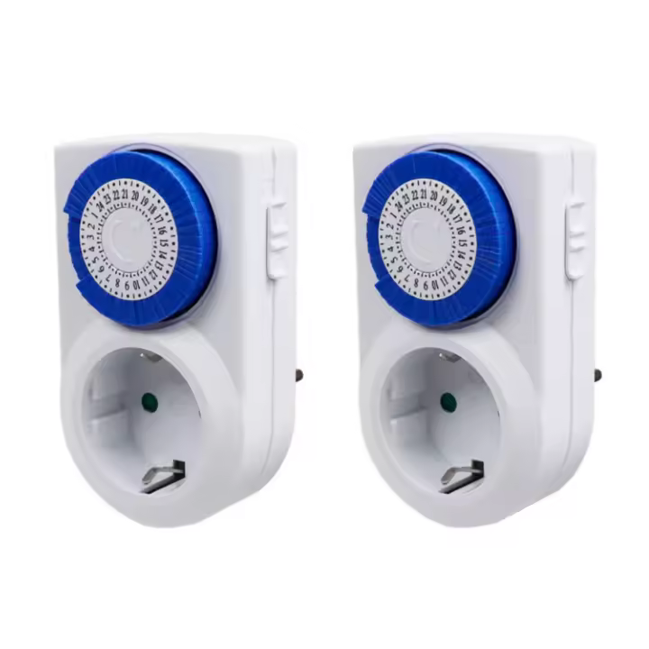 Enchufe Eléctrico Temporizador Mecánico de 24 Horas, Conmutación Cada 15 Minutos, Interruptor ON/Off, 230V 16A, Color Blanco, pack 2 unidades - 1