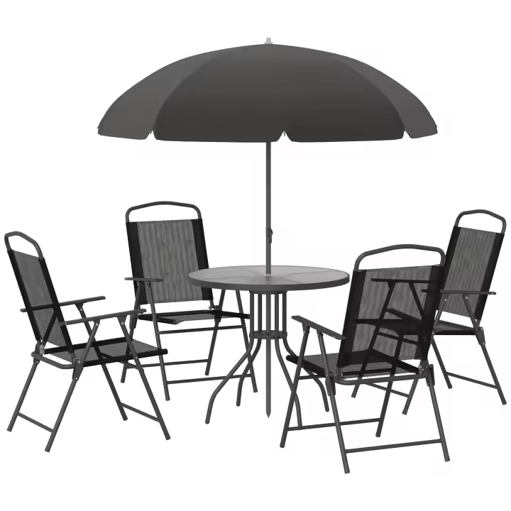 Outsunny Conjunto de Muebles para Jardín con 4 Sillas 1 Mesa y 1 Parasol Texteline Aluminio y Poliéster - 1