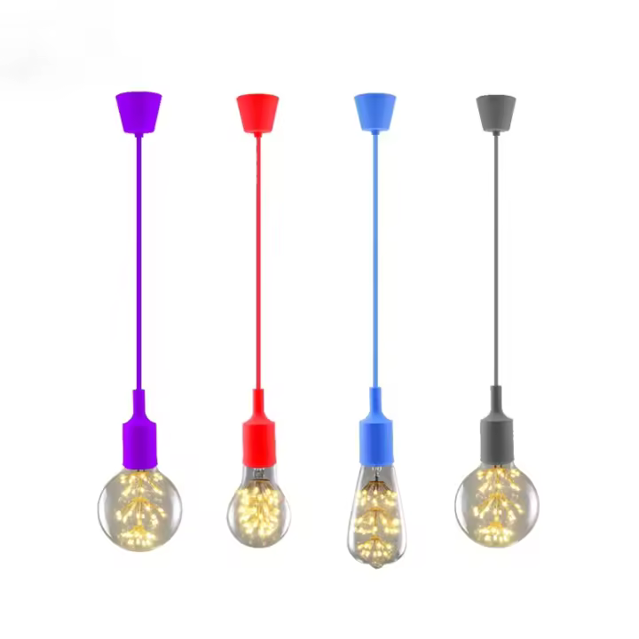 Lámpara Colgante Moderna Simple Con Cabeza Individual En Silíaco Soporte E27 Cuerda De 100cm 13 Colores Para Sala De Estar Estudio Dormitorio Hotel - 1