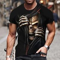 Camiseta De Verano Para Hombre Con Estampado De Calavera Y Punisher Estilo Harajuku Casual Cuello Redondo Manga Corta Te De Estilo Cool - details 2