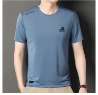 Camiseta De Hombre De Marca Alta Con Estampado De Letras Verano Nuevo Ice Silk Casual O-Neck Sin Costuras Transpirable Para Uso Diario - details 4