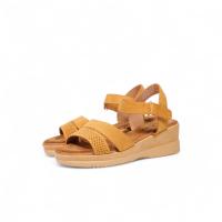 HLUNA - Sandalias de cuña baja con doble tira con efecto Ante - Sandalias de mujer para verano con pulsera al tobillo de velcro Negro y Marrón Camel s322-9 - details 2