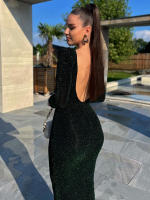 Vestido Midi De Encaje Mozision Para Mujer Con Espalda Descubierta Y Aros Elegante Y Sexy De Manga Larga Bodycon Para Fiesta - details 0