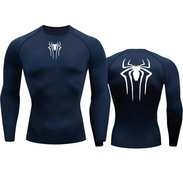 Camiseta De Compresión Para Hombre Con Estampado De Araña Deportiva Fitness Muscular Técnica De Secado Rápido Manga Larga Transpirable Para Gimnasio Y Uso Diario - 1