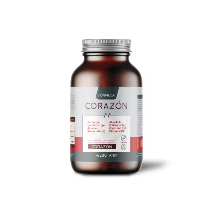 WeBotanix Fórmula Corazón 60 Cápsulas - Complemento alimenticio - Niveles Normales de Colesterol - Levadura de Arroz Rojo - 2,9 mg de Monacolina K - Berberina, Cinarina, Coenzima Q10 y Vitamina B1 - 1