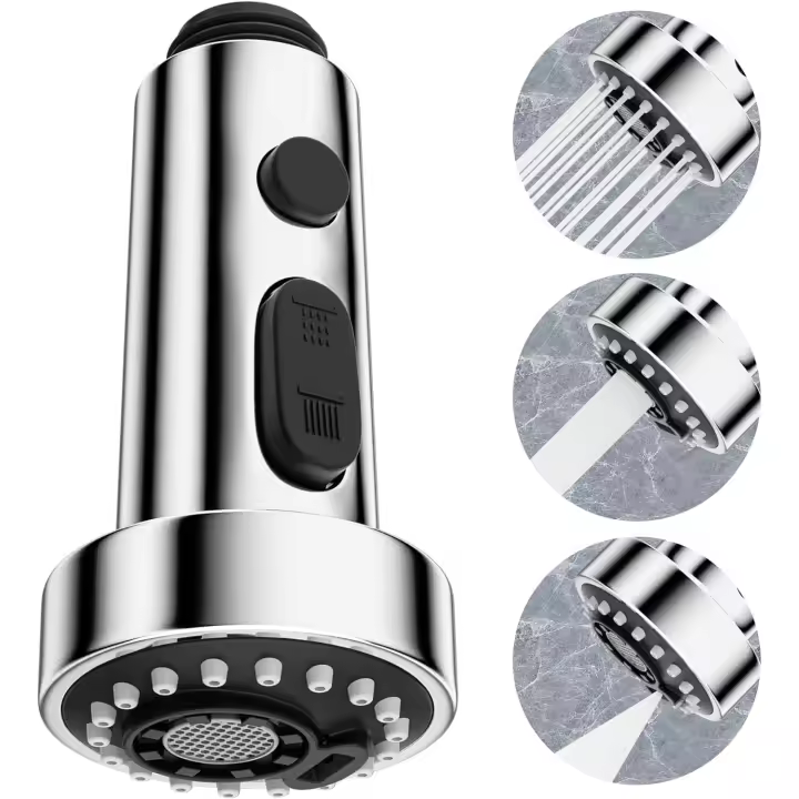 3 Modos Chorro Cabezal Grifo Cocina Extraible Recambio, Cocina del Aerosol Head Universal G1/2,Recambio de Múltiples Functiones 360 ° Giratorio,Rosca Macho, Chromium - 1