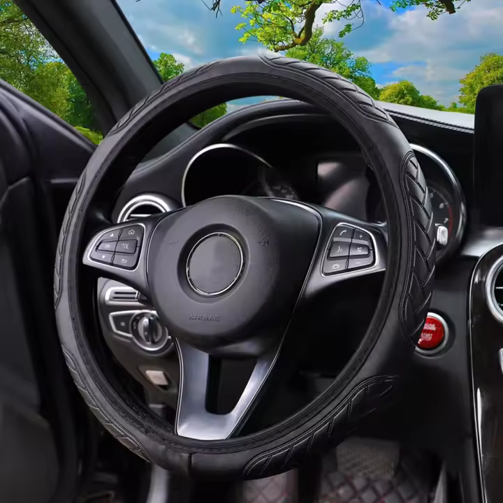 Cubierta De Volante Automotriz En Cuero Embossado Estéreo Sin Anillo Interior Ajuste Para 14.5-15 Pulgadas Accesorios De Suministros De Coche - 1