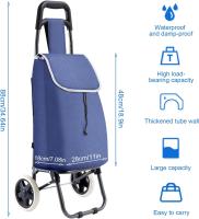 Carrito de compras, carrito de supermercado plegable con ruedas, duradero y portátil, azul, carrito plegable personal para comestibles, bolsa extraíble, bolsa de compras - details 0