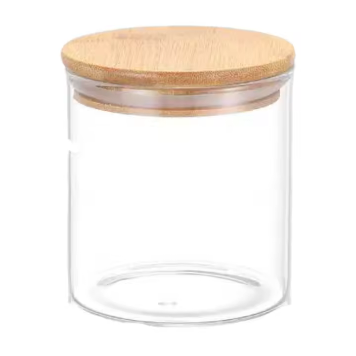 LILI HOME Bote de cristal con tapa de bambú más capacidades y dimensiones para elegir:  720 ml: Ø9.5 cm x Altura 10 cm. 1050 ml: Ø10 cm x Altura 15.5 cm. 1400 ml: Ø9.5 cm x Altura 20.5 cm. Cristal transparente de alta calidad, resistente y apto - 1