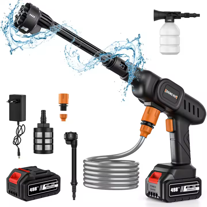 60Bar Pistola de lavado de coche de alta presión 6 en 1, pistola de pulverización de lavado de agua de jardín eléctrica, 20000mAh, limpieza de jardín para batería Makita de 18V - 1