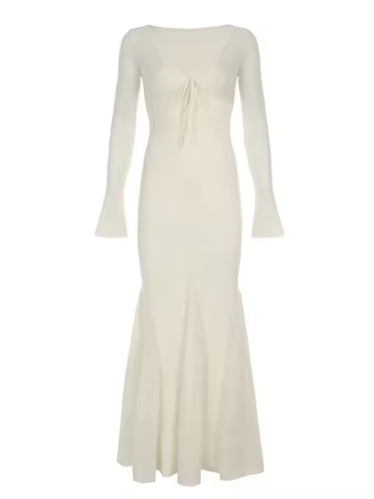 Rockmore Vestido Largo De Encaje Con Bordado Francés V-cuello Y2k Elegante Para Mujer Con Cintura Ajustada Y Malla Fiesta - 1