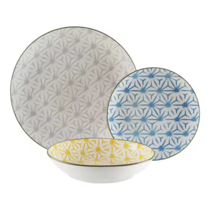VAJILLA PORCELANA ROMBO TRICOLOR 18 PIEZAS VERSA - 1