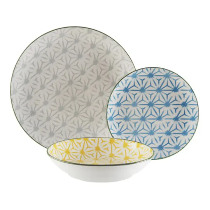 VAJILLA PORCELANA ROMBO TRICOLOR 18 PIEZAS VERSA - 1