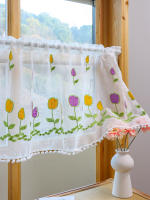 Cortina Corta De Tule Con Bordado De Flor Pequeña Para Cocina Y Sala De Estar Bloqueo De Luz Partición De Armario Cortinas Pequeñas - details 1